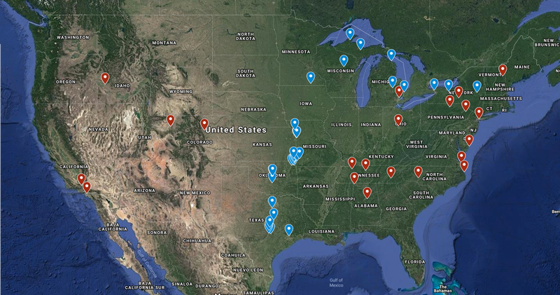 Upcoming tour stops in blue